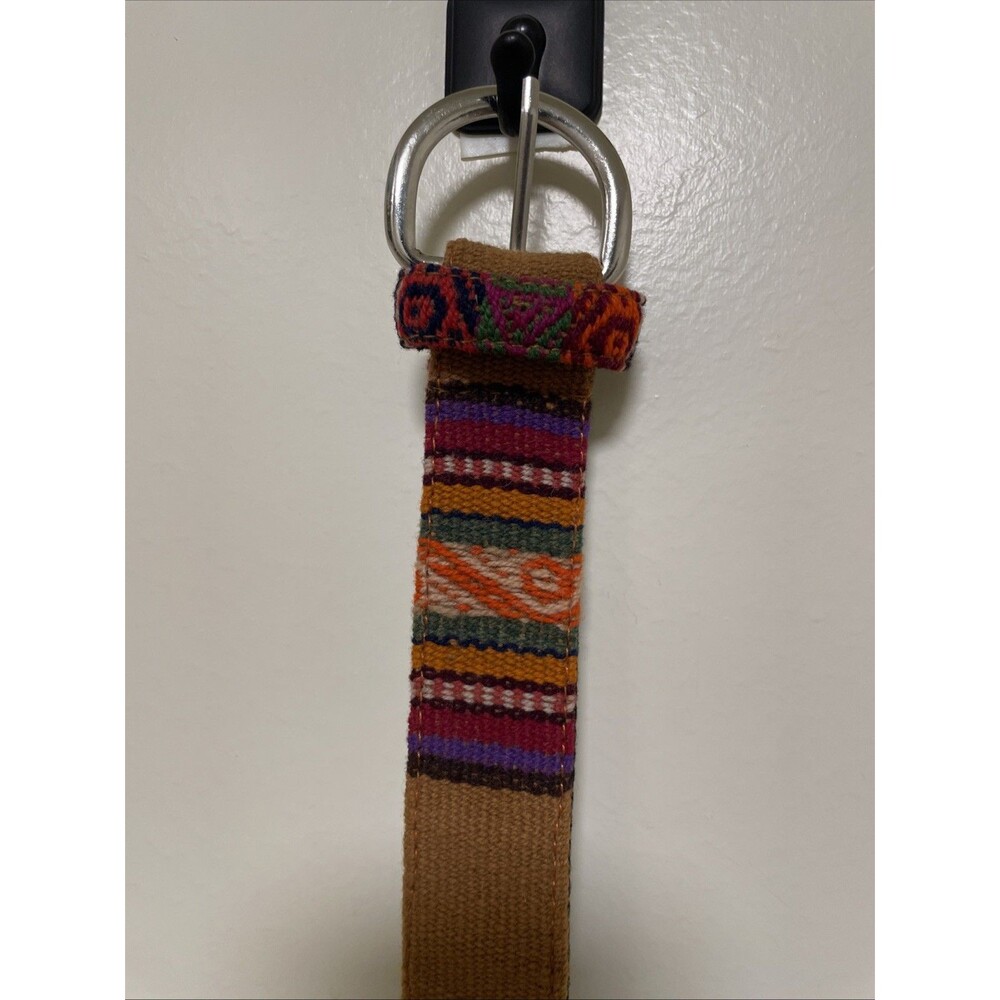 Vintage Hand Woven Belt Leather Traditional Guatemalan Multi Color Textile M